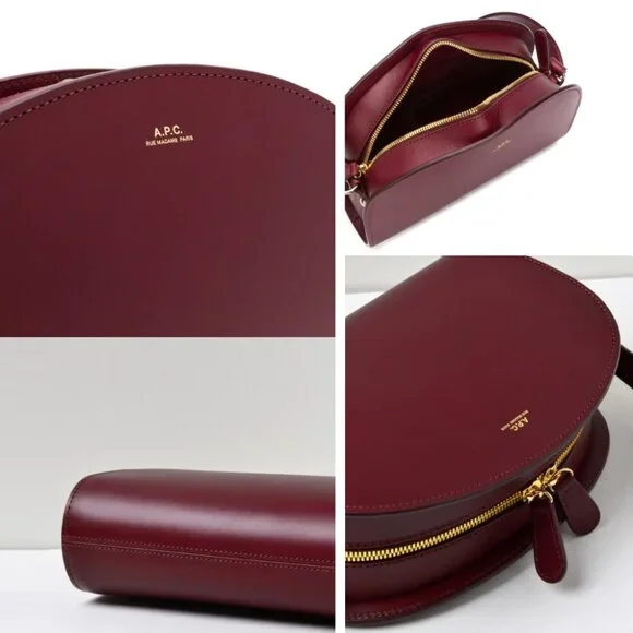 NWT - A.P.C Demi-rune Calfskin Leather Shoulder Bag PXAWV-F61048 (GAE) VINO 💕 - Picture 5 of 6